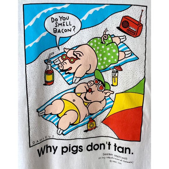 90s vintage funny beach vacation pigs graphic novelty fun humor cotton tee shirt - Picture 2 of 7